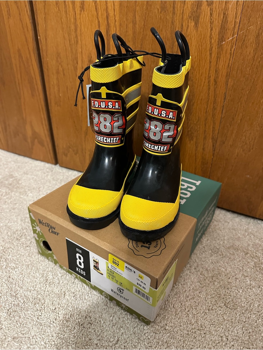 Western Chief Kids Black & Yellow Fire Chief Rain Boots